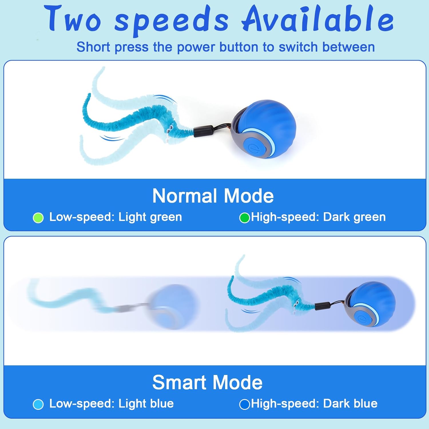 Interactive Cat Toy Ball - Automatic Interactive Cat Toys for Indoor Cats with 3 Tails, 2 Speeds Rechargeable Cat Enrichment Toys for Small/Medium/Large Cats to Keep Them Busy(Blue)