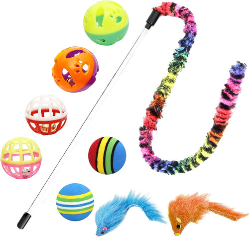 18-Piece Cat Toy Assortment - Teaser Wand, Interactive Bell Toy, Sparkle Balls, and Hide & Seek Toy for Kittens and Puppies