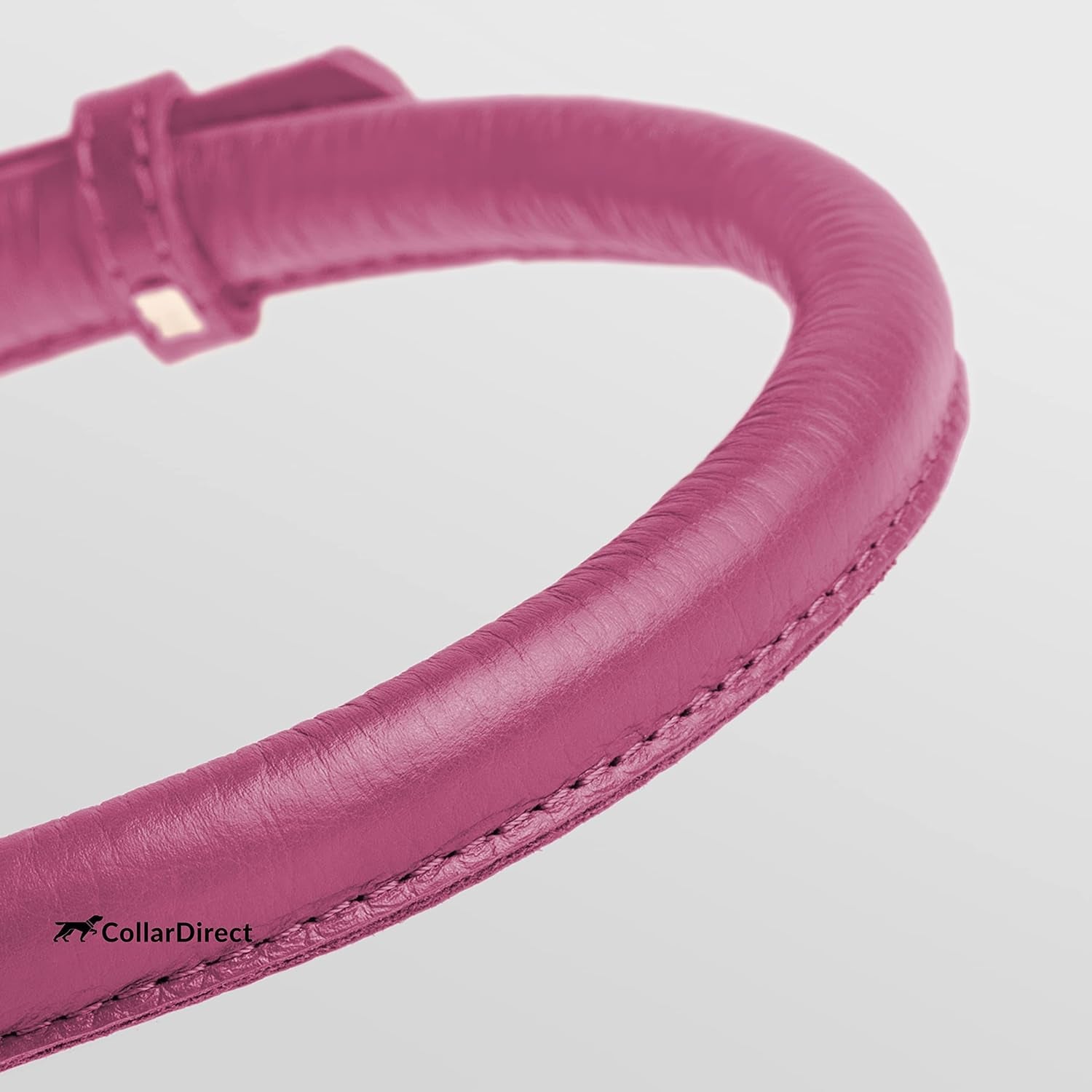 Handmade Soft Padded Rolled Leather Dog Collar - Genuine Leather for Small and Large Dogs and Cats - Available in Black, Pink, Red, Purple, and Blue (Total Length 9", Pink)