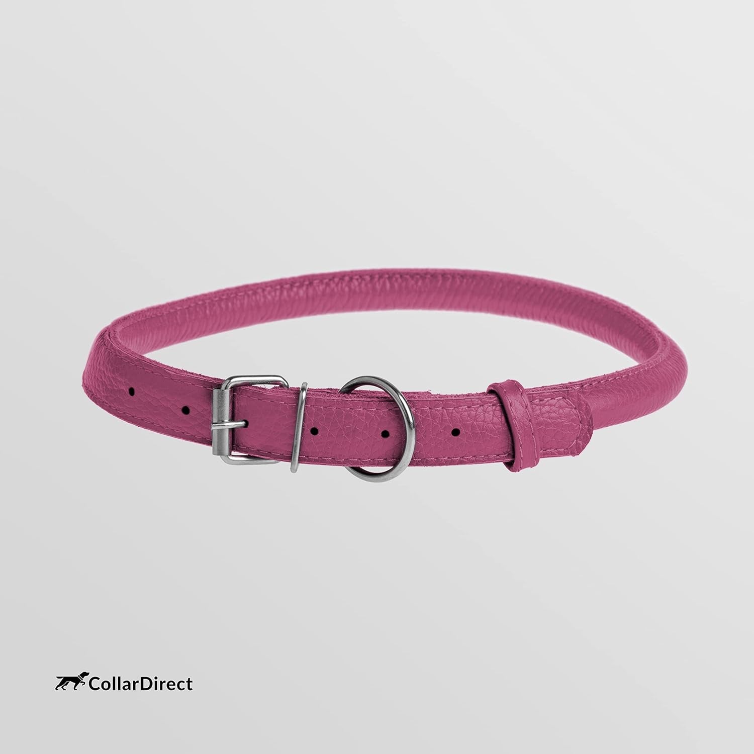 Handmade Soft Padded Rolled Leather Dog Collar - Genuine Leather for Small and Large Dogs and Cats - Available in Black, Pink, Red, Purple, and Blue (Total Length 9", Pink)