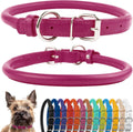 Handmade Soft Padded Rolled Leather Dog Collar - Genuine Leather for Small and Large Dogs and Cats - Available in Black, Pink, Red, Purple, and Blue (Total Length 9", Pink)